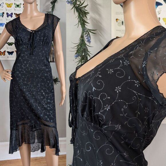 NWT Vintage 90s y2k Rampage Midi Dress Black Glitter Fairy Whimsygoth XL - Picture 2 of 13